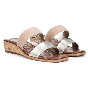 NWT Sam Edelman Vena Wedge Slide Sandal - Gold / Beige Suede